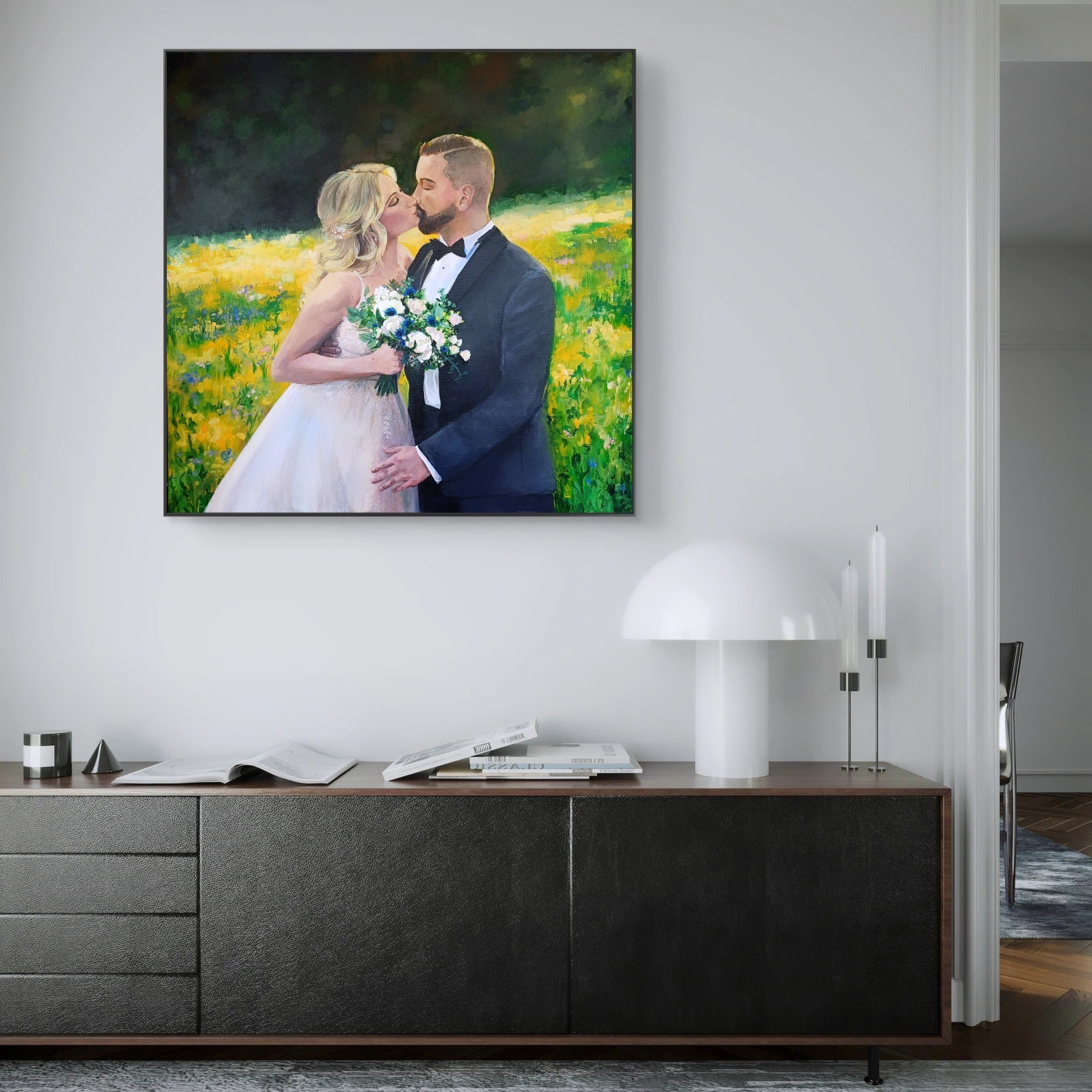 Bespoke live wedding painting capturing the first dance moment
